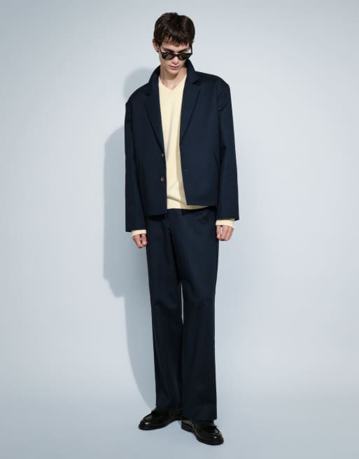 ASOS DESIGN pantaloni da abito a gamba larga in twill navy, 5 di 6