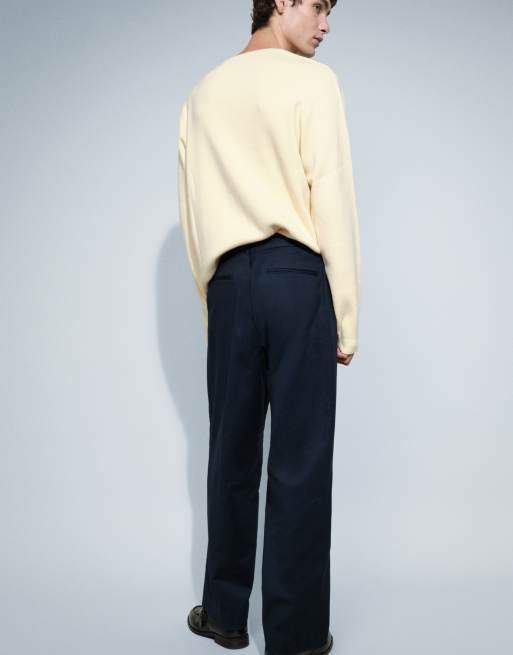 ASOS DESIGN pantaloni da abito a gamba larga in twill navy, 6 di 6