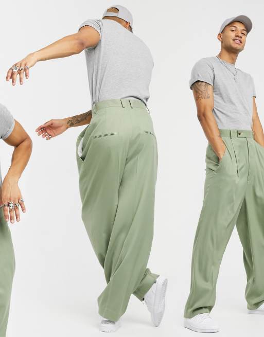 ASOS DESIGN - Pantaloni da abito a palloncino vita alta in twill kaki, 2 di 4