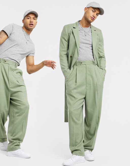 ASOS DESIGN - Pantaloni da abito a palloncino vita alta in twill kaki, 4 di 4