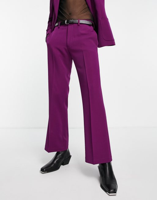 ASOS DESIGN - Pantaloni da abito a zampa color melanzana 