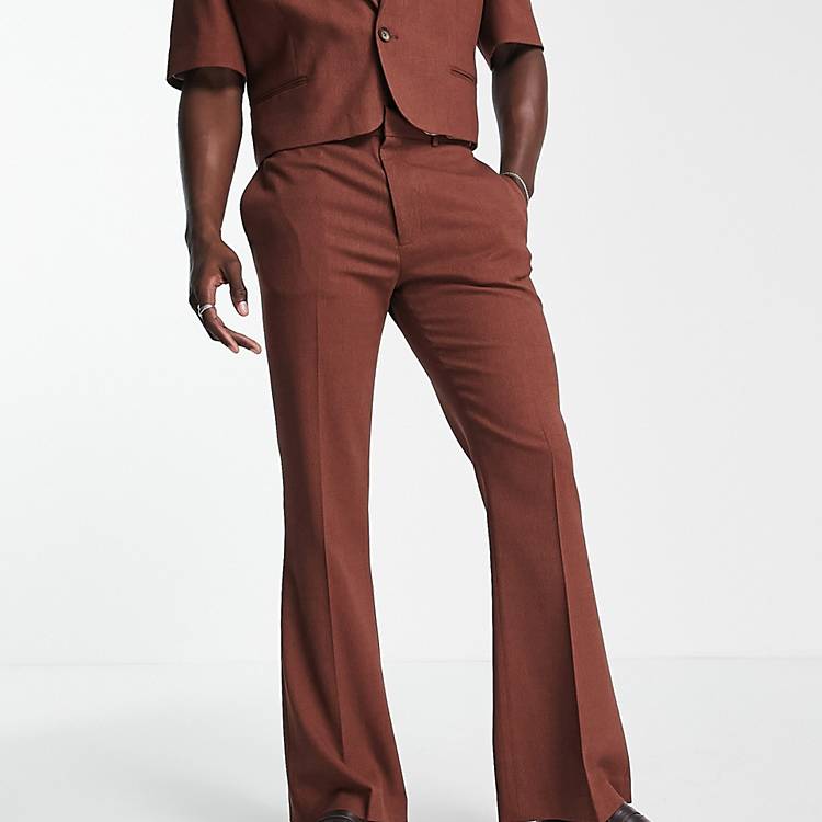 Pantaloni da abito a zampa color ruggine con micro texture Asos Uomo Abbigliamento Pantaloni e jeans Pantaloni Pantaloni a zampa 