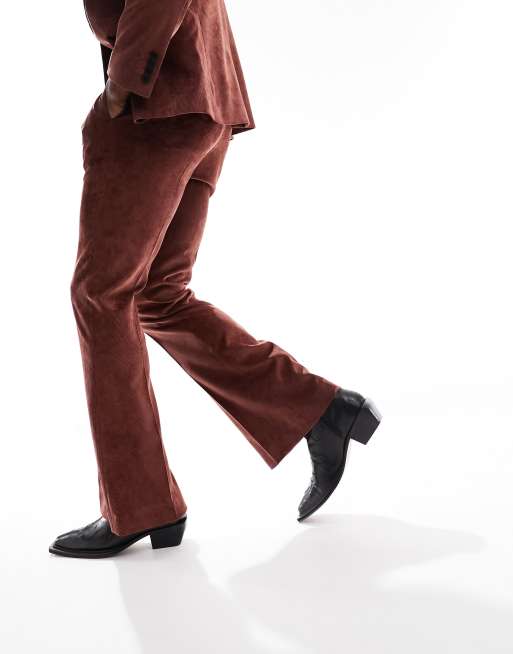 ASOS DESIGN - Pantaloni da abito a zampa in velluto a coste rosso ruggine, 2 di 5