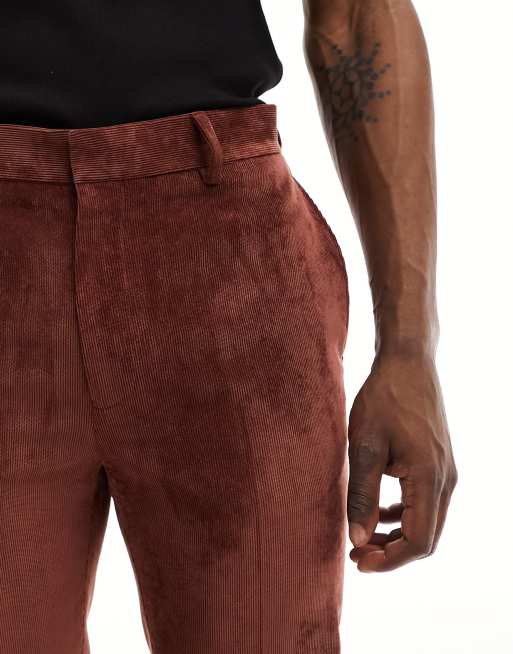 ASOS DESIGN - Pantaloni da abito a zampa in velluto a coste rosso ruggine, 4 di 5