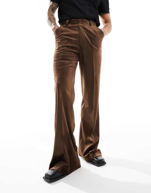 ASOS DESIGN - Pantaloni da abito a zampa marrone scamosciato