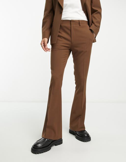 ASOS DESIGN - Pantaloni da abito a zampa marroni, 4 di 5