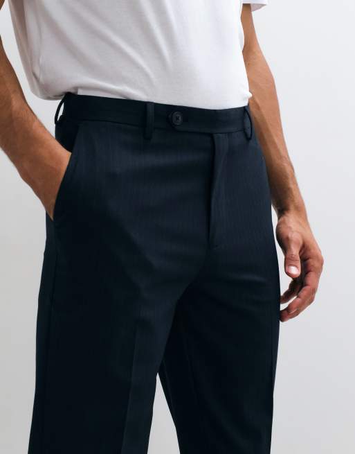 ASOS DESIGN - Pantaloni da abito affusolati blu navy gessato, 4 di 5