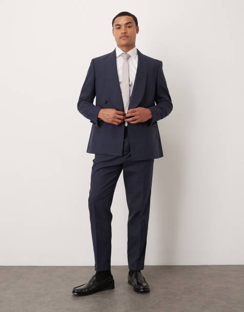 ASOS DESIGN - Pantaloni da abito affusolati blu navy in misto lino e cotone - view 1