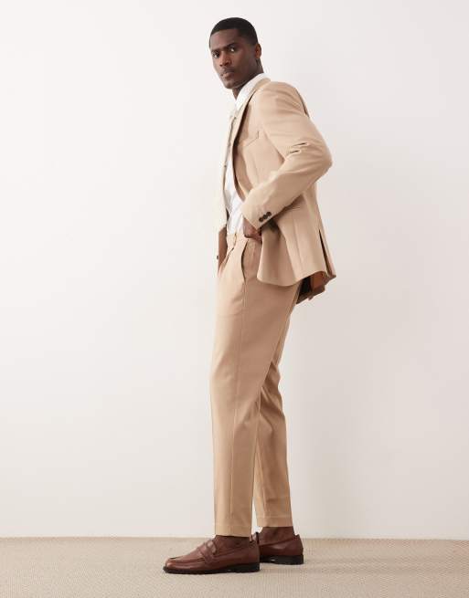 ASOS DESIGN - Pantaloni da abito affusolati in 100% lana estiva beige, 3 di 5