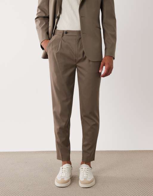 ASOS DESIGN - Pantaloni da abito affusolati in 100% lana estiva marroni, 2 di 5