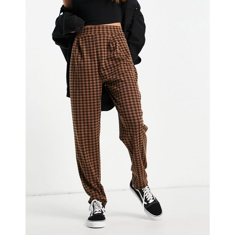 Pantaloni da abito 7zWKA DESIGN - Pantaloni da abito affusolati in jersey color cioccolato a quadretti