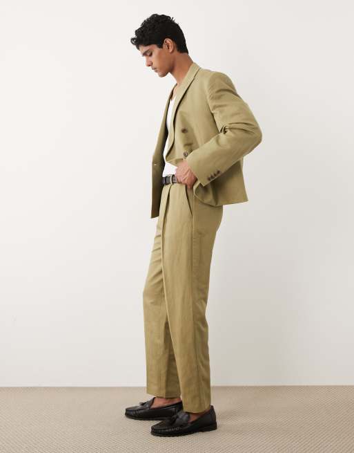 ASOS DESIGN - Pantaloni da abito affusolati in misto lino kaki, 3 di 6