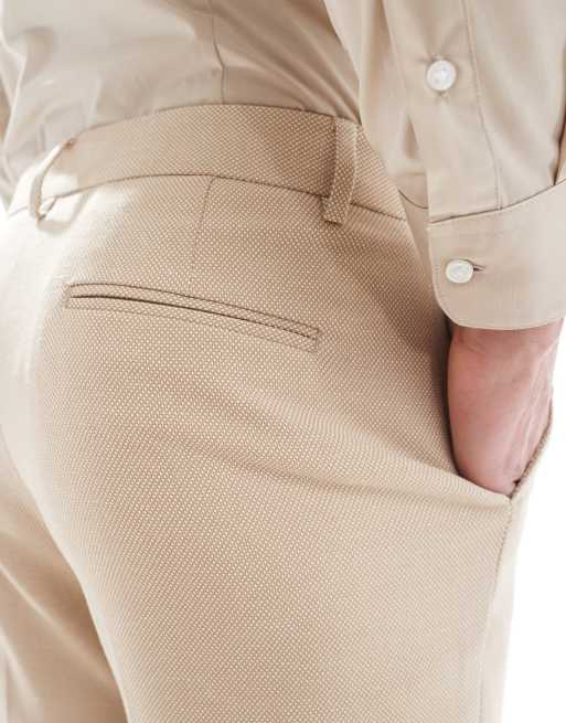 ASOS DESIGN - Pantaloni da abito affusolati in tessuto testurizzato color pietra, 3 di 5