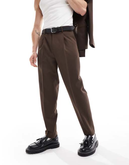 ASOS DESIGN - Pantaloni da abito affusolati marroni con motivo a spina di pesce, 2 di 5