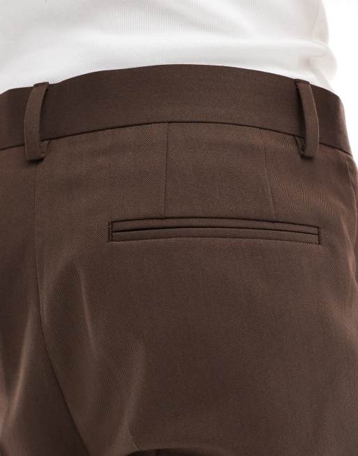 ASOS DESIGN - Pantaloni da abito affusolati marroni con motivo a spina di pesce, 3 di 5