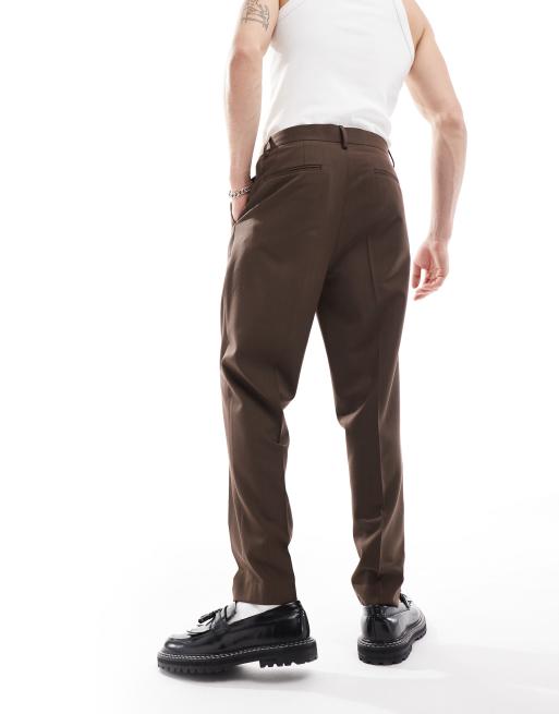 ASOS DESIGN - Pantaloni da abito affusolati marroni con motivo a spina di pesce, 4 di 5