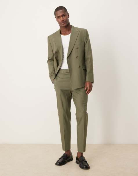 ASOS DESIGN - Pantaloni da abito affusolati verdi in misto lino - view 1