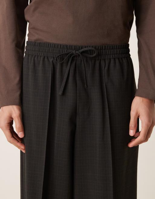ASOS DESIGN - Pantaloni da abito ampi con vita elasticizzata neri a micro quadri, 4 di 5