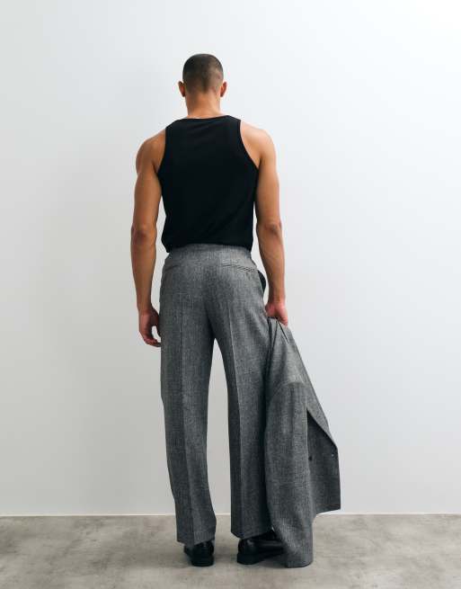 ASOS DESIGN pantaloni da abito ampi e affusolati in grigio sale e pepe a spina di pesce, 5 di 5