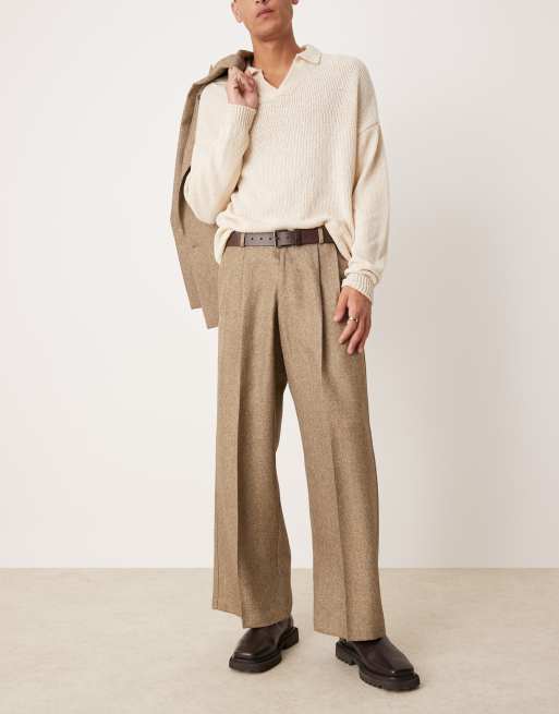 ASOS DESIGN - Pantaloni da abito ampi marroni con motivo a spina di pesce, 2 di 5