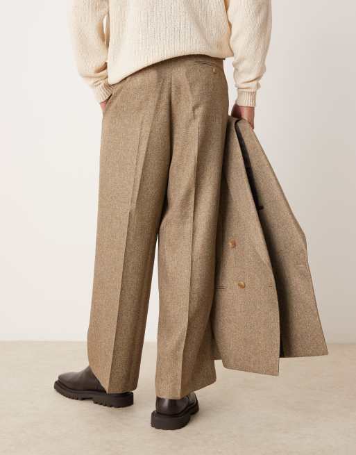 ASOS DESIGN - Pantaloni da abito ampi marroni con motivo a spina di pesce, 4 di 5