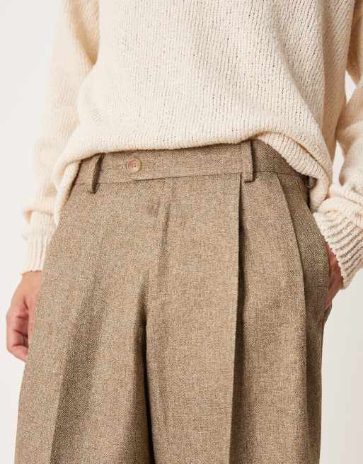 ASOS DESIGN - Pantaloni da abito ampi marroni con motivo a spina di pesce, 5 di 5