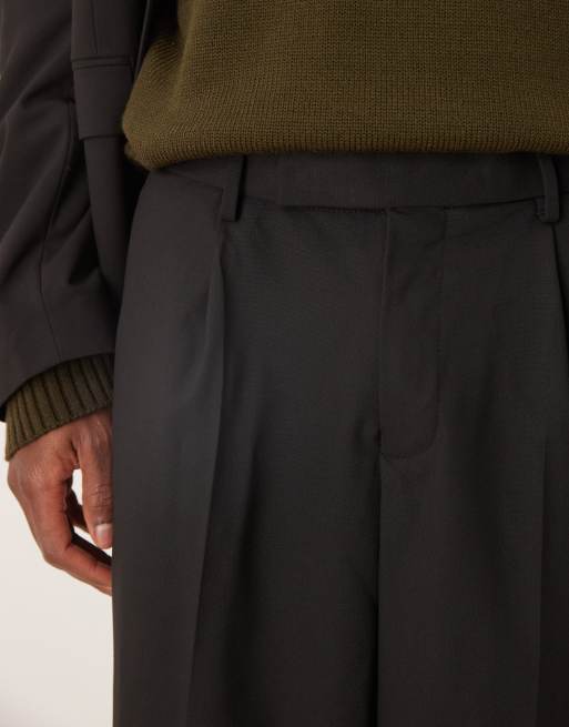 ASOS DESIGN - Pantaloni da abito ampi neri con pieghe sul davanti, 4 di 5