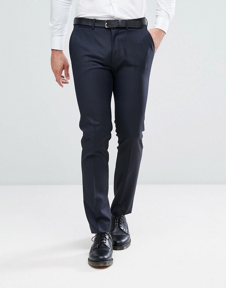 ASOS DESIGN - Pantaloni da abito blu navy in 100% lana