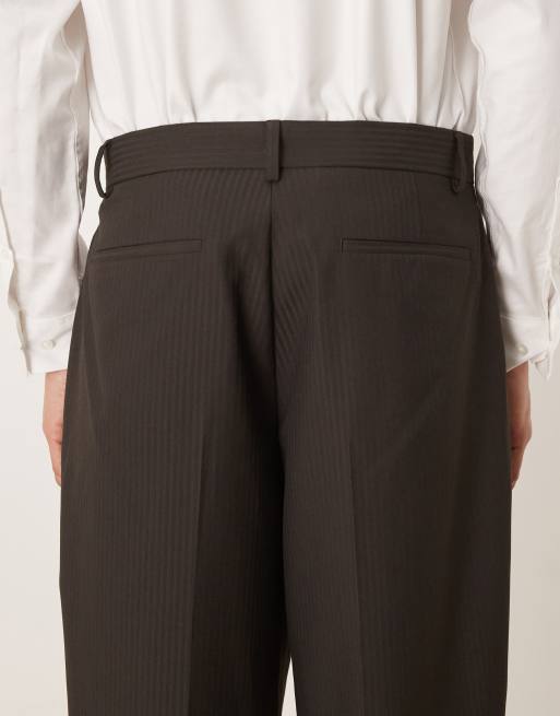ASOS DESIGN - Pantaloni da abito bombati marrone gessato tono su tono, 5 di 5