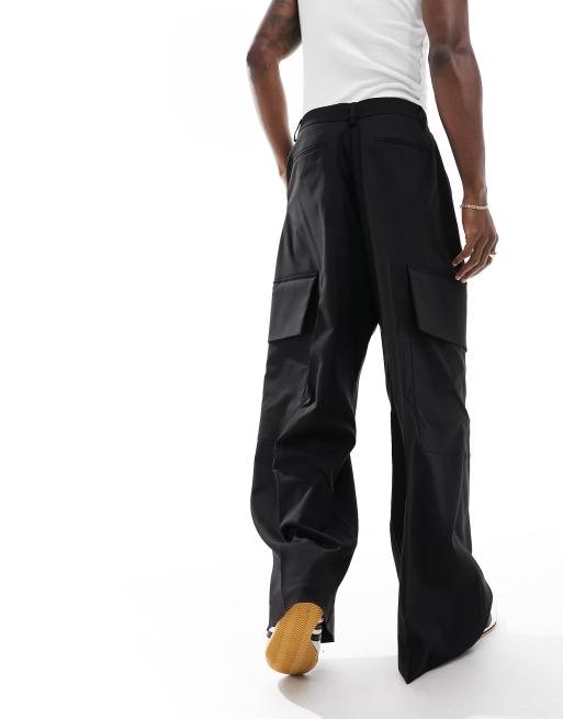 ASOS DESIGN - Pantaloni da abito cargo super ampi neri, 4 di 4