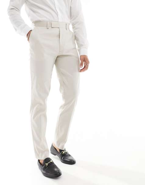 ASOS DESIGN - Pantaloni da abito color pietra slim in misto lino - view 1