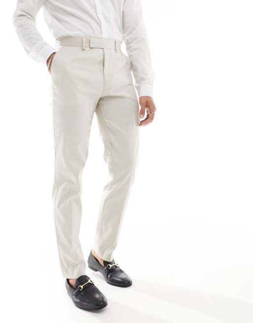ASOS DESIGN - Pantaloni da abito color pietra slim in misto lino