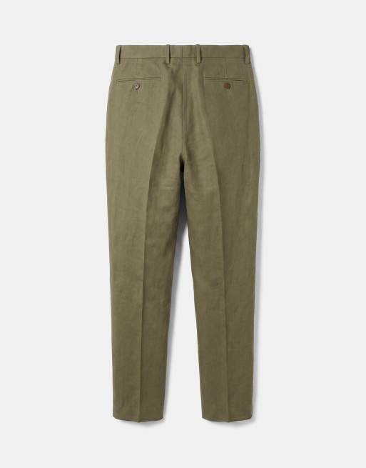 ASOS DESIGN - Pantaloni da abito comodi affusolati in misto lino verde oliva scuro, 7 di 7
