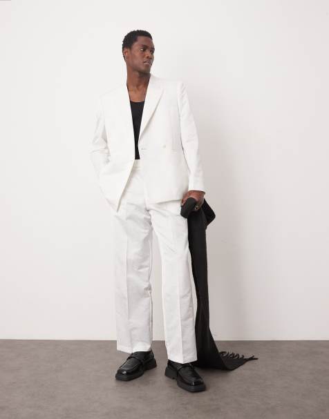 ASOS DESIGN - Pantaloni da abito con fondo ampio bianco jacquard pitonato - view 1
