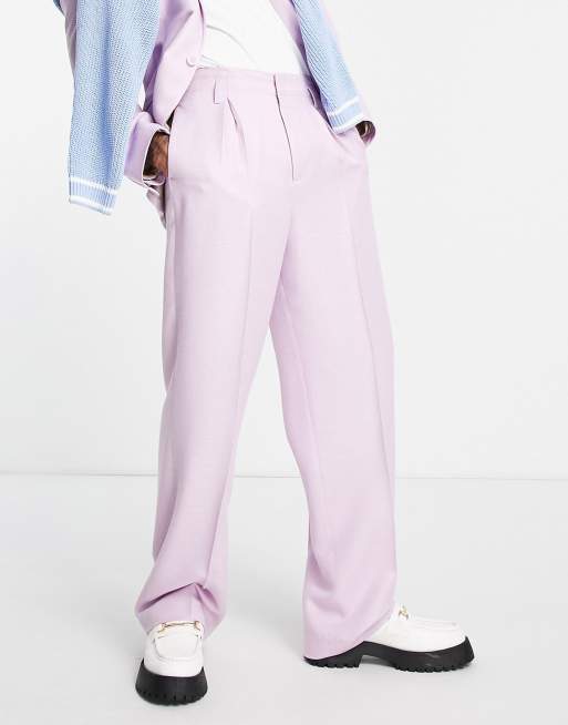 Pantaloni da abito con fondo ampio color lilla lucido Asos Uomo Abbigliamento Pantaloni e jeans Pantaloni Pantaloni a zampa 