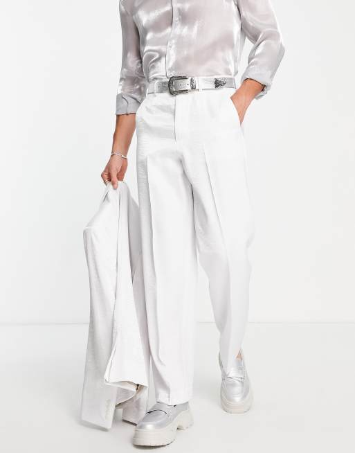 ASOS DESIGN - Pantaloni da abito con fondo ampio in raso, colore bianco