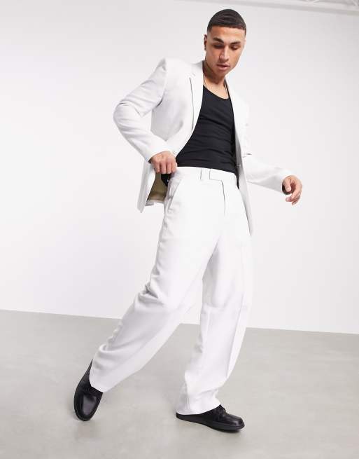 ASOS DESIGN - Pantaloni da abito con fondo ampio testurizzati, colore grigio ghiaccio