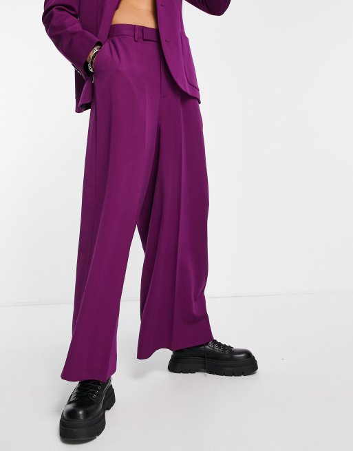 ASOS DESIGN - Pantaloni da abito con fondo molto ampio color melanzana 
