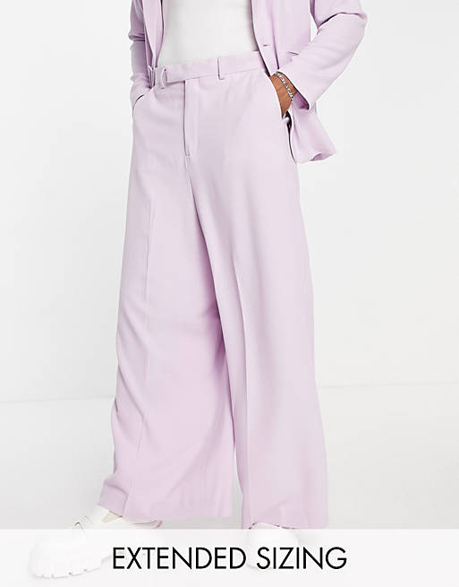 Pantaloni da abito con fondo molto ampio in crêpe lilla Asos Uomo Abbigliamento Pantaloni e jeans Pantaloni Pantaloni a zampa 