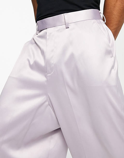 Pantaloni da abito con fondo molto ampio in raso colore lilla Asos Uomo Abbigliamento Pantaloni e jeans Pantaloni Pantaloni a zampa 