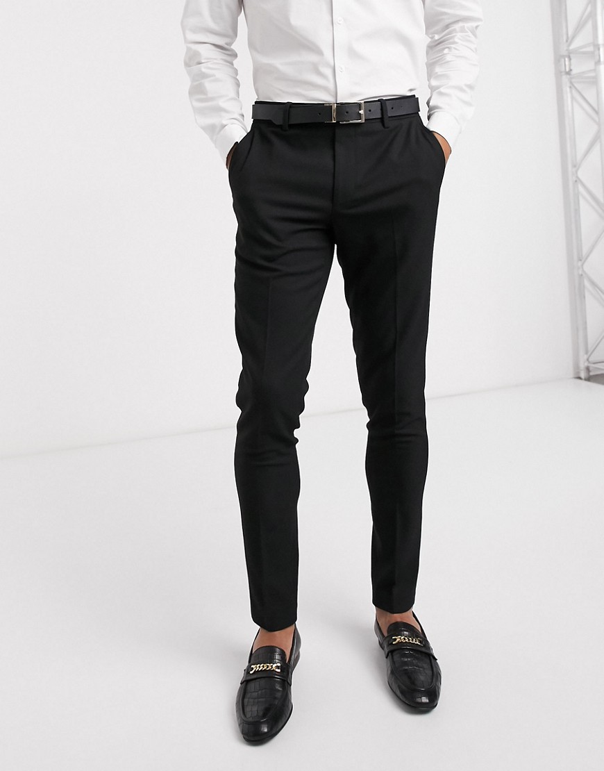 ASOS DESIGN - Pantaloni da abito da matrimonio super skinny in micro texture neri-Nero