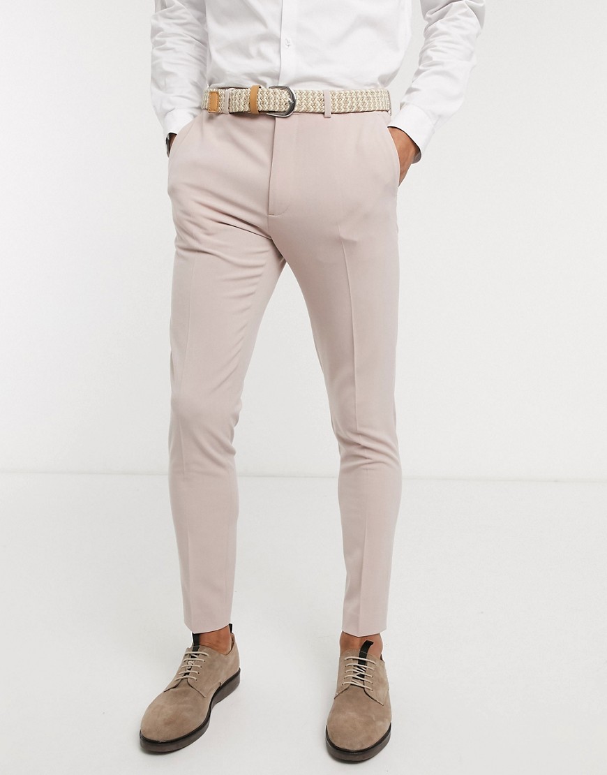 ASOS DESIGN - Pantaloni da abito da matrimonio super skinny in tessuto elasticizzato in quattro direzioni color visone-Viola