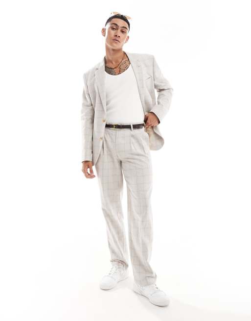 ASOS DESIGN - Pantaloni da abito dritti beige a quadri tono su tono, 2 di 5