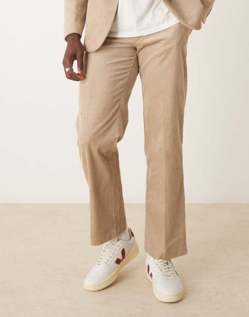 ASOS DESIGN - Pantaloni da abito dritti color pietra in velluto a coste, 5 di 5
