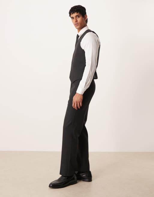 ASOS DESIGN - Pantaloni da abito dritti effetto lana color antracite, 3 di 4