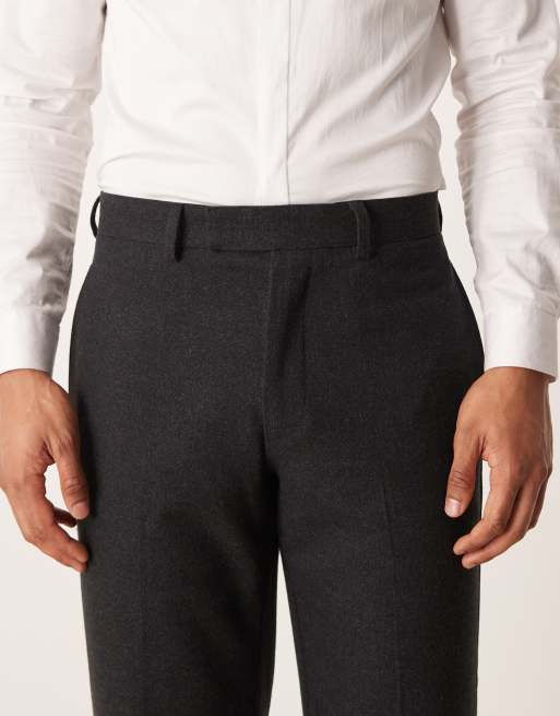 ASOS DESIGN - Pantaloni da abito dritti effetto lana color antracite, 4 di 4
