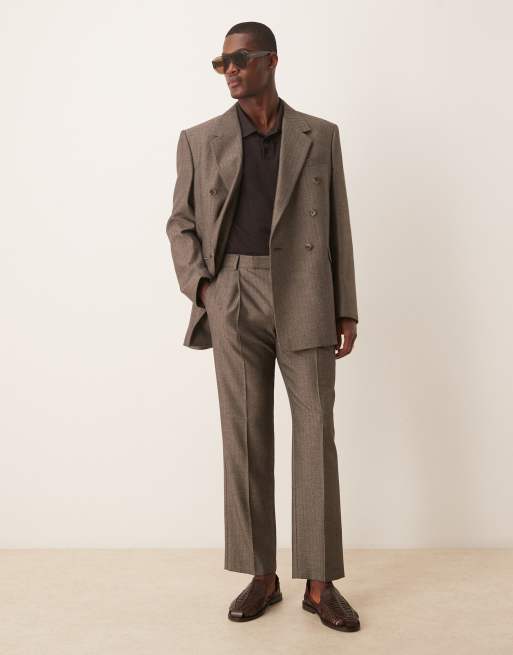 ASOS DESIGN - Pantaloni da abito dritti effetto lana grigio antracite con motivo a spina di pesce