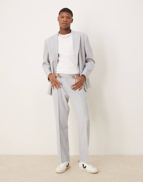 ASOS DESIGN - Pantaloni da abito dritti effetto lino grigio chiaro - view 1