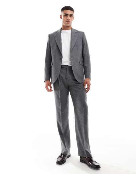 ASOS DESIGN - Pantaloni da abito dritti grigio antracite mélange in flanella di misto lana - view 1