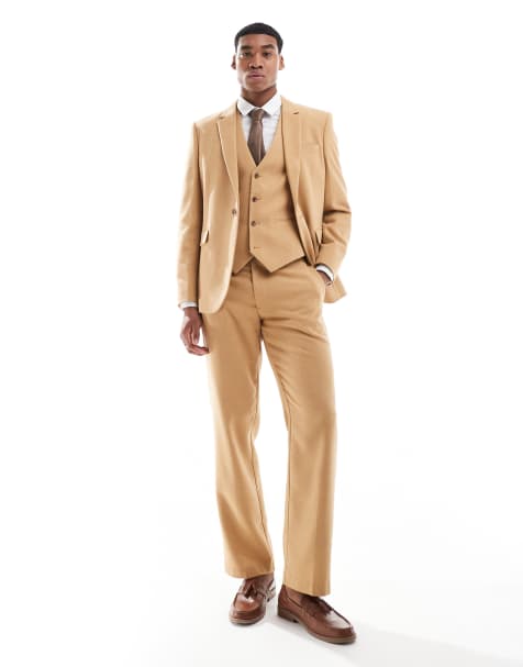ASOS DESIGN - Pantaloni da abito dritti in misto lana color cammello con intreccio a cesto - view 1